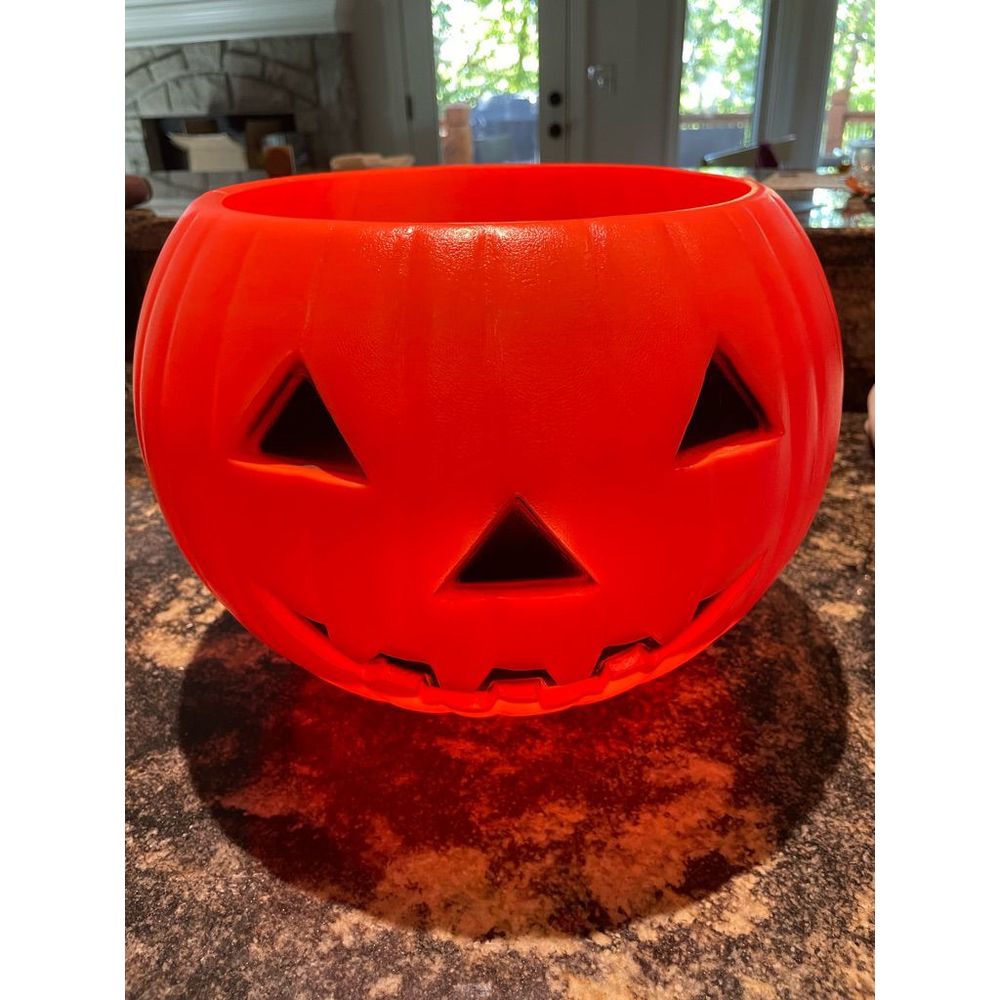 Vintage Union Products Blow Mold Pumpkin Candy Bowl -1991- 12" Wide